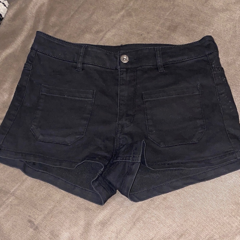 Divided Black Denim Jean Shorts with Front Patch Pockets
